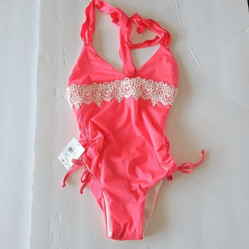 California Kisses girls pink flamenca one piece swim wear size L 8-10